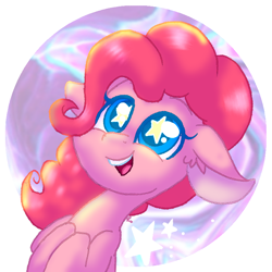 Size: 768x768 | Tagged: safe, artist:spacebananaz, pinkie pie, pony, floppy ears, solo, starry eyes, wingding eyes