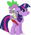 Size: 3733x4284 | Tagged: safe, artist:hornflakes, derpibooru import, spike, twilight sparkle, unicorn twilight, dragon, pony, unicorn, it's about time, dragons riding ponies, duo, female, male, mare, puffy cheeks, quill, riding, simple background, stifling laughter, tickling, transparent background, vector