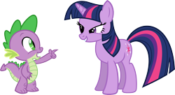 Size: 3584x1944 | Tagged: safe, artist:porygon2z, derpibooru import, spike, twilight sparkle, unicorn twilight, dragon, pony, unicorn, duo, female, male, mare, simple background, transparent background, vector