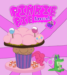 Size: 845x946 | Tagged: artist needed, source needed, safe, gummy, pinkie pie, earth pony, pony, burger, candy, candy corn, fast food, food, keychain, lollipop, muffin