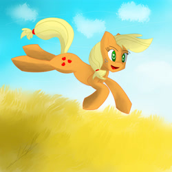 Size: 5000x5000 | Tagged: safe, artist:megazdx, applejack, earth pony, pony, absurd resolution, jumping, prairie, solo