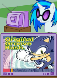 Size: 504x690 | Tagged: safe, dj pon-3, vinyl scratch, pony, unicorn, crossover, exploitable meme, original soundtrack, sonic rush, sonic the hedgehog (series), tv meme