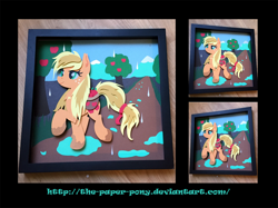 Size: 1280x958 | Tagged: safe, artist:the-paper-pony, applejack, earth pony, pony, apple, basket, craft, food, hatless, missing accessory, shadowbox, solo, wet mane