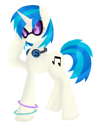 Size: 768x1024 | Tagged: safe, artist:timeywimeywhooves, dj pon-3, vinyl scratch, pony, unicorn, bracelet, glowstick, headphones, smiling, solo