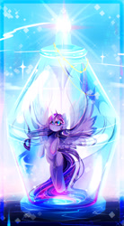 Size: 2227x4028 | Tagged: safe, artist:koveliana, derpibooru import, twilight sparkle, twilight sparkle (alicorn), alicorn, pony, bottle, chromatic aberration, color porn, female, mare, pony in a bottle, solo