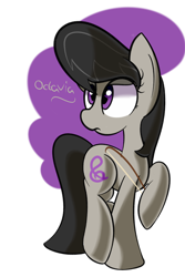 Size: 1280x1920 | Tagged: dead source, safe, artist:turtlefarminguy, octavia melody, earth pony, pony, bow (instrument), female, hoof hold, looking back, mare, raised hoof, simple background, solo, white background