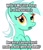 Size: 436x504 | Tagged: safe, edit, lyra heartstrings, pony, unicorn, bullshit, conspiracy lyra, deal with the devil, devil, exploitable meme, faustian pact, female, forced meme, green coat, horn, lauren faust, looking at you, mare, meme, open mouth, production, pun, simple background, solo, text, two toned mane, white background