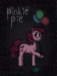 Size: 1440x1920 | Tagged: safe, artist:blossom-wish, pinkie pie, earth pony, pony, balloon, rain, solo, style emulation, tim burton