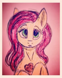 Size: 1966x2457 | Tagged: safe, artist:elskafox, fluttershy, pegasus, pony, bust, heart, hooves to the chest, looking at you, portrait, solo, traditional art