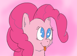Size: 713x521 | Tagged: safe, artist:nuxersopus, pinkie pie, earth pony, pony, :p, :t, bust, cheek fluff, chin fluff, cross-eyed, cute, diapinkes, ear fluff, female, fluffy, gradient background, mare, pink background, portrait, silly, simple background, smiling, solo, tongue out