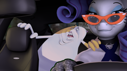 Size: 1920x1080 | Tagged: safe, artist:hammy, rarity, anthro, 3d, car, drawing, driving, female, glasses, male, scared, silly, silly face, source filmmaker