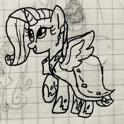 Size: 2138x2141 | Tagged: safe, artist:rainbow eevee, rarity, alicorn, pony, alicornified, clothes, drawing, dress, female, gala dress, graph paper, lineart, race swap, raricorn, solo, this will end in tears, traditional art