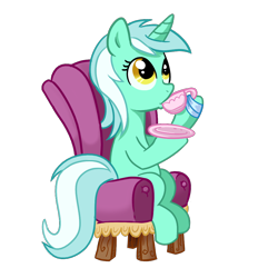 Size: 1000x1000 | Tagged: safe, lyra heartstrings, pony, unicorn, female, horn, mare, sitting lyra, solo, tea