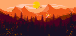 Size: 1024x480 | Tagged: safe, artist:posionjoke, fluttershy, pegasus, pony, background, forest, mountain, scenery, solo, sun