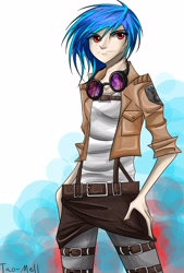 Size: 2976x4400 | Tagged: safe, artist:tao-mell, dj pon-3, vinyl scratch, attack on titan, humanized, solo, wrong eye color