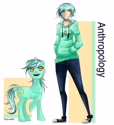 Size: 4368x4780 | Tagged: safe, artist:tao-mell, lyra heartstrings, human, pony, unicorn, fanfic:anthropology, absurd resolution, cutie mark, fanfic, fanfic art, female, hooves, horn, human ponidox, humanized, jewelry, mare, open mouth, pendant, raised hoof