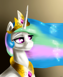 Size: 2300x2800 | Tagged: safe, artist:dukevonkessel, princess celestia, alicorn, pony, bust, ethereal mane, female, horn, lidded eyes, mare, peytral, portrait, smiling, solo