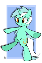 Size: 590x885 | Tagged: safe, artist:datahmedz, lyra heartstrings, pony, unicorn, bipedal, cute, female, lyrabetes, mare, nose wrinkle, solo, walking