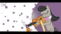 Size: 1199x667 | Tagged: safe, artist:crackernut, octavia melody, earth pony, pony, bullet, cello, gun, machine gun, musical instrument, solo