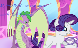 Size: 1023x629 | Tagged: safe, artist:estrellasentry, rarity, spike, dracony, dragon, hybrid, pony, unicorn, family, female, interspecies offspring, male, offspring, parent:rarity, parent:spike, parents:sparity, shipping, sparity, straight