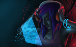 Size: 1920x1200 | Tagged: safe, artist:244705, dj pon-3, vinyl scratch, glowstick, humanized, solo