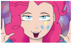 Size: 6826x4234 | Tagged: safe, artist:vinylghost, pinkie pie, equestria girls, absurd resolution, alternative cutie mark placement, facial cutie mark, human coloration, lidded eyes, solo