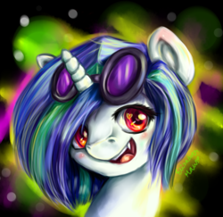 Size: 576x561 | Tagged: safe, artist:lizzyrascal, dj pon-3, vinyl scratch, pony, unicorn, fangs, solo