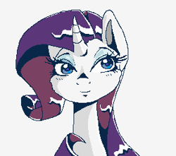 Size: 292x258 | Tagged: safe, artist:smirk, rarity, pony, unicorn, bust, cute, gray background, ms paint, pixel art, portrait, raribetes, simple background, solo