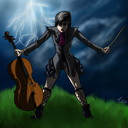 Size: 2400x2400 | Tagged: safe, artist:drizziedoodles, octavia melody, human, badass, cello, humanized, lightning, musical instrument, solo