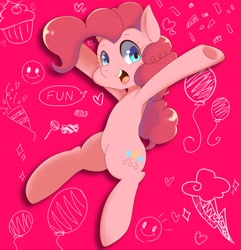 Size: 1544x1602 | Tagged: safe, artist:koto, pinkie pie, earth pony, pony, female, jumping, looking at you, mare, solo