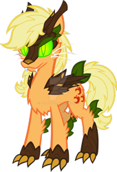 Size: 1024x1506 | Tagged: safe, artist:agentkirin, applejack, hybrid, original species, timber pony, timber wolf, solo, species swap, timber wolfified, timberjack, watermark