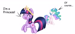 Size: 6478x3000 | Tagged: safe, artist:zoevulpez, princess celestia, twilight sparkle, alicorn, pony, absurd resolution, accessory swap, cute, dialogue, female, filly, filly twilight sparkle, redraw, remake, too big for derpibooru, twiabetes, twilight wants to be a princess, younger