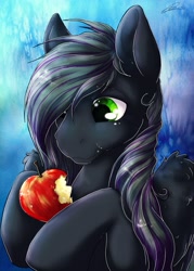 Size: 2263x3165 | Tagged: safe, artist:dimwitdog, oc, oc only, oc:rome silvanus, pegasus, pony, apple, bust, portrait, solo