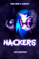 Size: 580x869 | Tagged: safe, artist:dan232323, derpibooru import, dj pon-3, twilight sparkle, vinyl scratch, pony, unicorn, hackers, movie poster, parody