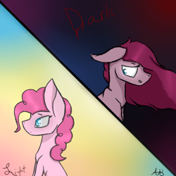 Size: 512x512 | Tagged: safe, artist:pinkdolphin147, pinkie pie, earth pony, pony, duality, pinkamena diane pie, windswept mane