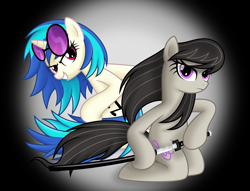Size: 7479x5704 | Tagged: safe, artist:psyxofthoros, dj pon-3, octavia melody, vinyl scratch, earth pony, pony, unicorn, .svg available, absurd resolution, blade, cutie mark, female, hooves, horn, incorrect leg anatomy, mare, smiling, sunglasses, sword, teeth, vector, weapon