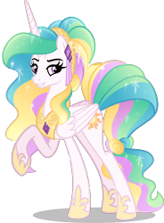 Size: 5000x6800 | Tagged: safe, artist:orin331, princess celestia, alicorn, crystal pony, pony, absurd resolution, alternate hairstyle, crystallized, female, mare, raised hoof, simple background, smiling, solo, transparent background