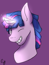 Size: 900x1175 | Tagged: safe, artist:miiiljaa, derpibooru import, dusk shine, twilight sparkle, glowing horn, rule 63, solo, wink