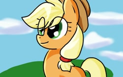 Size: 1280x800 | Tagged: safe, artist:pegasister2251, applejack, earth pony, pony, cloud, female, mare, solo