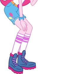 Size: 1320x1699 | Tagged: safe, artist:imperfectxiii, artist:teentitansfan201, edit, pinkie pie, equestria girls, legend of everfree, boots, bracelet, clothes, cropped, hands on knees, legs, pictures of legs, shorts, simple background, socks, solo, transparent background, vector, vector edit