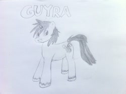 Size: 500x373 | Tagged: safe, artist:shredhexstring, guyra, lyra heartstrings, rule 63, solo, traditional art, unshorn fetlocks