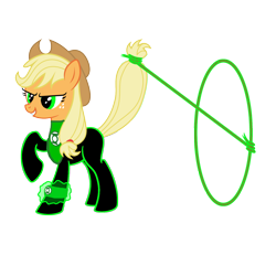 Size: 1536x1536 | Tagged: safe, artist:kysss90, artist:motownwarrior01, applejack, earth pony, pony, dc comics, green lantern, green lantern (comic), green lantern corps, lasso, simple background, solo, transparent background, wristband