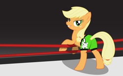 Size: 3000x1845 | Tagged: safe, artist:luckysmores, applejack, earth pony, pony, aj lee, bedroom eyes, solo, trunks, wrestling, wrestling ring, wwe