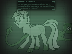 Size: 800x600 | Tagged: safe, artist:dromg, lyra heartstrings, pony, unicorn, fallout 3, female, hand, horn, mare