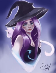 Size: 1652x2146 | Tagged: safe, artist:bunsogen, rarity, cat, human, hat, humanized, solo, witch hat