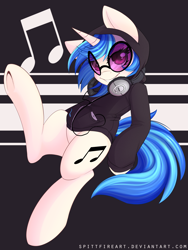 Size: 3150x4200 | Tagged: safe, artist:spittfireart, dj pon-3, vinyl scratch, pony, unicorn, clothes, cute, female, headphones, hoodie, looking at you, mare, music notes, smiling, solo, vinylbetes