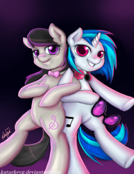 Size: 1024x1325 | Tagged: safe, artist:katurkeyg, dj pon-3, octavia melody, vinyl scratch, earth pony, pony, bipedal