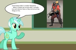 Size: 886x588 | Tagged: safe, lyra heartstrings, chalkboard, human studies101 with lyra, meme, pyro, team fortress 2