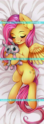Size: 2598x7322 | Tagged: safe, artist:vanilla166, fluttershy, pegasus, pony, absurd resolution, body pillow, body pillow design, female, mare, pillow, plushie, sleeping, solo, watermark