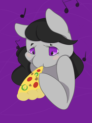 Size: 1280x1707 | Tagged: safe, artist:slimeprnicess, octavia melody, earth pony, pony, eating, food, meat, pepperoni, pizza, solo